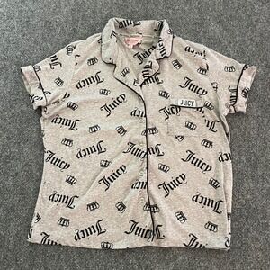 Juicy Couture Loungewear Button Up Top All over‎ graphic Monogram Print Large